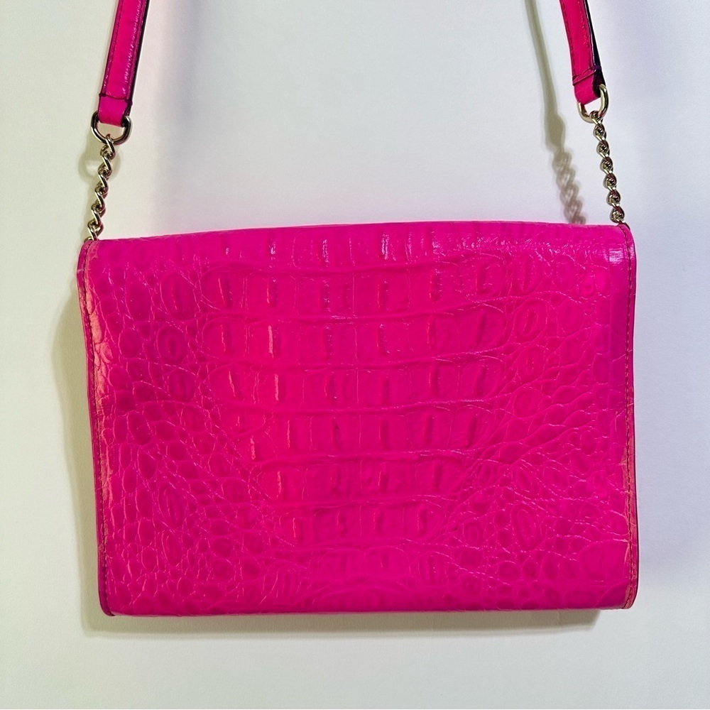 Kate Spade Fiona Orchard Valley neon pink croc embossed leather crossbody bag - Picture 7 of 14